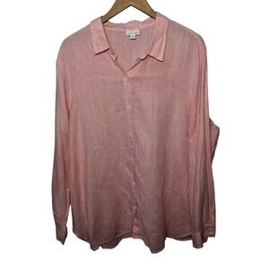 J. Jill LOVE LINEN Blouse Tunic Button Up Pink Beachy Vacation Coastal Casual XL
